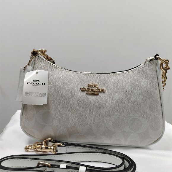 Coach Teri Shoulder Bag In Signature CanvasGold/White - Picture 1 of 6